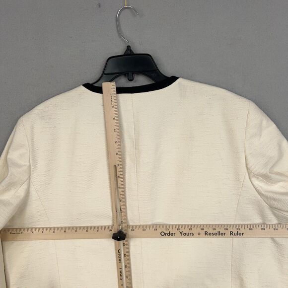 Talbots Coat Women 22W Ivory Textured Black Trim Collarless Capsule Quiet Luxury - Picture 10 of 13